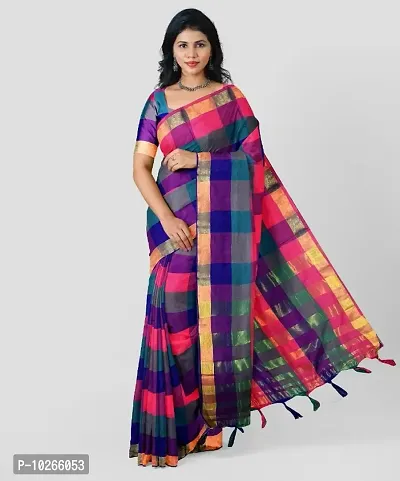 Cotton Silk Checked Saree with Blouse piece-thumb0