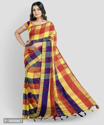 Cotton Silk Checked Saree with Blouse piece