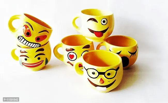 Stylish Emoji Cups | Tea Cups | Coffee Cups | Pottery Town| | Set of (6) | 150 ml | Ceramic Handcraft Tea & Coffee Glossy Cup Set | Microwave Safe Milk Cups with Handle | Elegant Design for Home, Cafe, Office for Daily Uses-thumb4