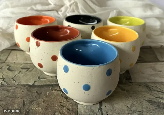 Pottery Town| Ceramic Coffee Mug - Set of 6, Multicolour, 160 ml