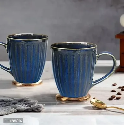 Pottery Town| Tea Mugs Coffee Mugs Microwave Safe Coffee Mugs Ceramic Tea Cups (330 ml Each, Dark Blue) Pack of 2