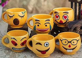 Stylish Emoji Cups | Tea Cups | Coffee Cups | Pottery Town| | Set of (6) | 150 ml | Ceramic Handcraft Tea & Coffee Glossy Cup Set | Microwave Safe Milk Cups with Handle | Elegant Design for Home, Cafe, Office for Daily Uses-thumb1