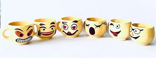 Pottery Town| Craft Ceramic Smiley Face Coffee Mugs/ Tea Cups (Set of 6 Pieces)Yellow-thumb2