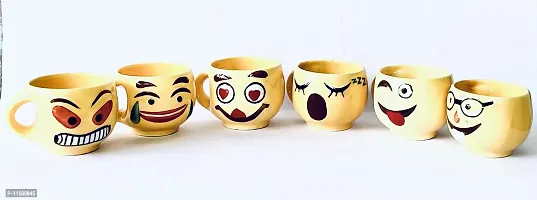 Pottery Town| Craft Ceramic Smiley Face Coffee Mugs/ Tea Cups (Set of 6 Pieces)Yellow-thumb3