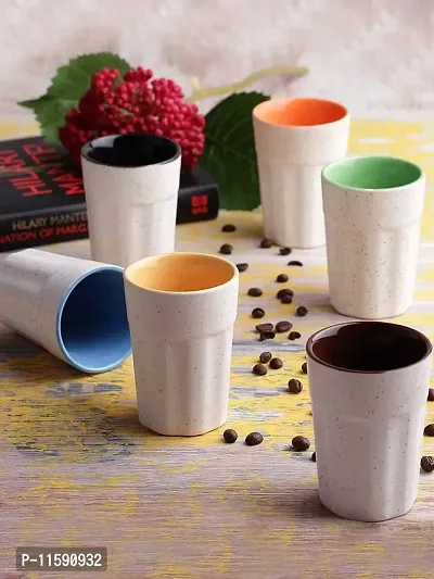 Pottery Town| Stylish Ceramic Handmade kullad Tea Set kulhad Chai Cups Kullad Tea Cups Set Kitchen Cup Set of 6 (Multicolore) 130ml