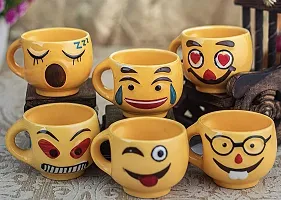 Pottery Town| Yellow Emoji Smiley Coffee & Tea Cup Set,Unique Coffee Mug ( 150ml ) Set of 6-thumb4