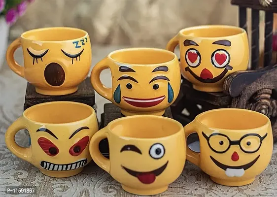 Pottery Town| Yellow Emoji Smiley Coffee & Tea Cup Set,Unique Coffee Mug ( 150ml ) Set of 6-thumb5