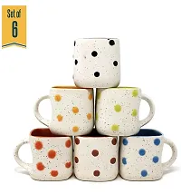 Pottery Town| Ceramic White Matte Dotted Marvel Finishing Square Tea, Milk  Coffee Cup/Mug Set (Set of 6, 160 ML)-thumb1