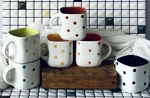 Pottery Town| Set of 6 Ceramic Stylish Handcrafted Doted Marvel Finishing Square Tea, Milk & Coffee Cup/Mug Set (Set of 6, 160 ML) (Multicolor)-thumb1