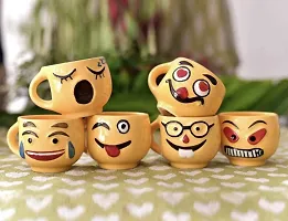 Pottery Town| Yellow Emoji Smiley Medium Ceramic Coffee Mug, 150ml, Set of 6-thumb1