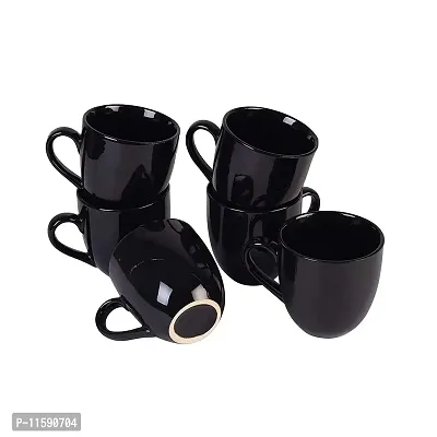 Pottery Town| Ceramic Serving Black Matte Finish Tea and Coffee Mug/Cup | Set of (6) | 160 ml | Microwave Safe Milk Mugs with Handle | Elegant Design for Home, Cafe, Office | for Parties |-thumb5