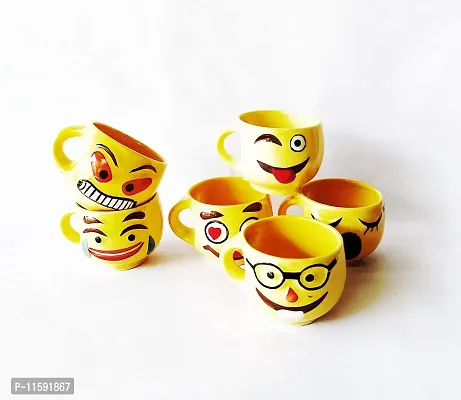 Pottery Town| Yellow Emoji Smiley Coffee & Tea Cup Set,Unique Coffee Mug ( 150ml ) Set of 6-thumb2