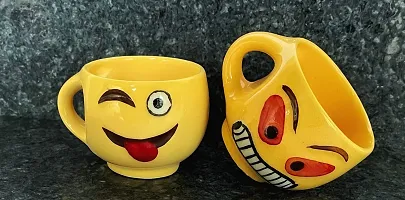 Pottery Town| Yellow Emoji Smiley Coffee & Tea Cup Set,Unique Coffee Mug ( 150ml ) Set of 6-thumb2