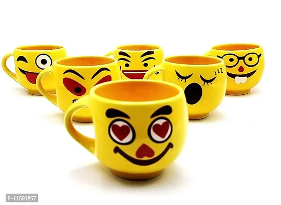 Pottery Town| Yellow Emoji Smiley Coffee & Tea Cup Set,Unique Coffee Mug ( 150ml ) Set of 6