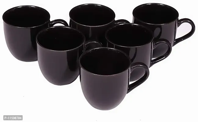 Pottery Town| Ceramic Serving Black Matte Finish Tea and Coffee Mug/Cup | Set of (6) | 160 ml | Microwave Safe Milk Mugs with Handle | Elegant Design for Home, Cafe, Office | for Parties |