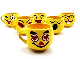 Pottery Town| Ceramic Smiley Emoji Face Tea Cup, Coffee Cup, Milk Mug for All Yellow Color Set of 6 , 150ml-thumb1