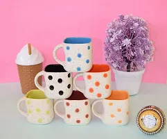 Pottery Town| Ceramic White Matte Dotted Marvel Finishing Square Tea, Milk  Coffee Cup/Mug Set (Set of 6, 160 ML)-thumb4