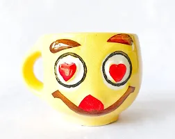 Pottery Town| Yellow Emoji Smiley Medium Ceramic Coffee Mug, 150ml, Set of 6-thumb3