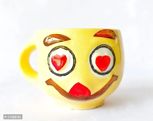 Pottery Town| Yellow Emoji Smiley Medium Ceramic Coffee Mug, 150ml, Set of 6-thumb4