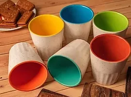 Pottery Town| Stylish Ceramic Handmade kullad Tea Set kulhad Chai Cups Kullad Tea Cups Set Kitchen Cup Set of 6 (Multicolore) 130ml-thumb1