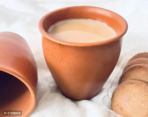 Pottery Town| Kul lad Ceramic Brown Kul had with Kullar Set of 6 Cups Coffee Mug Chai Tea