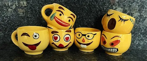 Pottery Town| Yellow Emoji Smiley Coffee & Tea Cup Set,Unique Coffee Mug ( 150ml ) Set of 6-thumb3