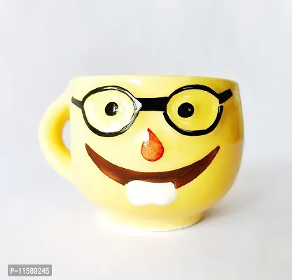 Pottery Town| Ceramic Smiley Emoji Face Tea Cup, Coffee Cup, Milk Mug for All Yellow Color Set of 6 , 150ml-thumb5