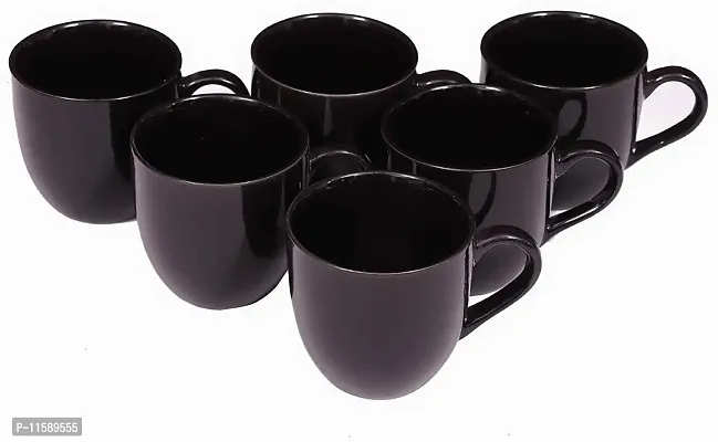 Pottery Town| Ceramic Serving Black Matte Finish Tea and Coffee Mug/Cup | Set of (6) | 160 ml | Microwave Safe Milk Mugs with Handle | Elegant Design for Home, Cafe, Office | for Parties |-thumb0