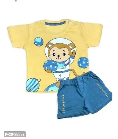 Fabulous Yellow Cotton Blend Printed T-Shirts with Shorts For Boys