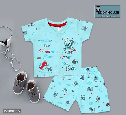 Fabulous Blue Cotton Blend Printed T-Shirts with Shorts For Boys