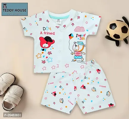Fabulous White Cotton Blend Printed T-Shirts with Shorts For Boys