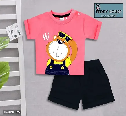 Fabulous Pink Cotton Blend Printed T-Shirts with Shorts For Boys