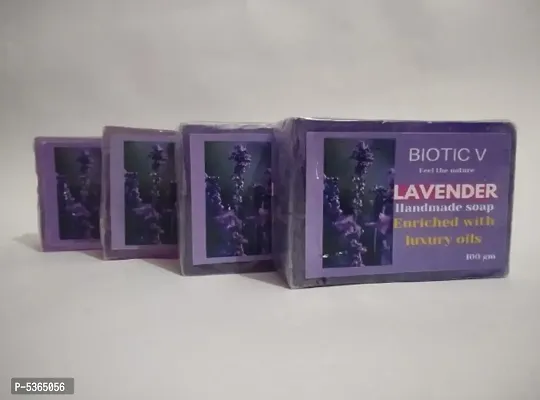 Herbal Handmade Lavander Bath Soap with Essential Oils (100 gm per soap) (Pack of 4)-thumb0