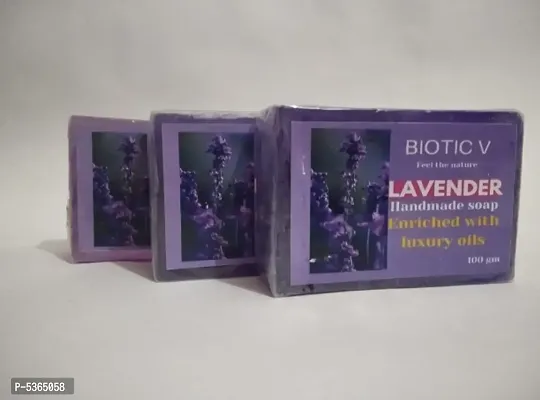 Herbal Handmade Lavander Bath Soap with Essential Oils (100 gm per soap) (Pack of 3)