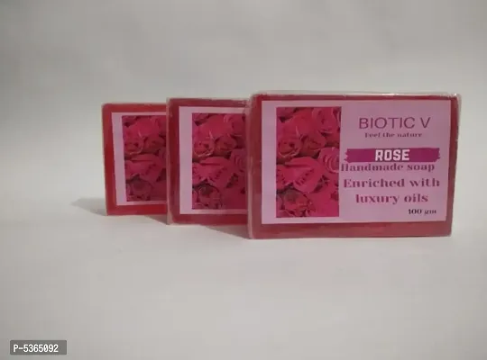 Herbal Handmade Rose Bath Soap with Essential Oils - 3 (100 gm per soap)-thumb0