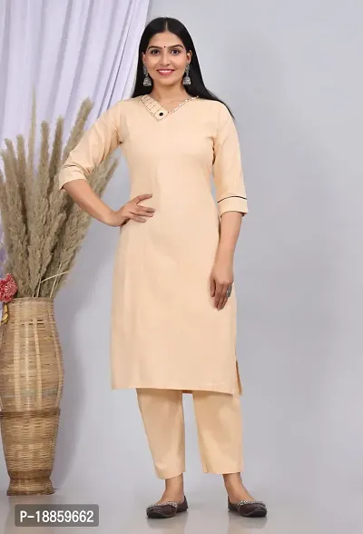 Stylish Khadi Cotton Peach Stitched Kurta For Women