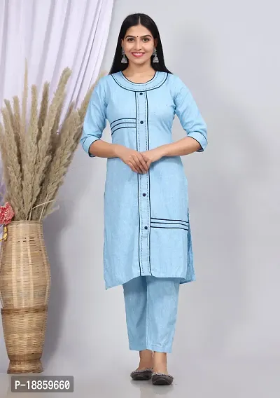 Stylish Khadi Cotton Blue Stitched Kurta For Women-thumb0