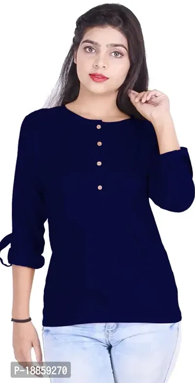 Elegant Navy Blue Khadi Cotton Top ForWomen