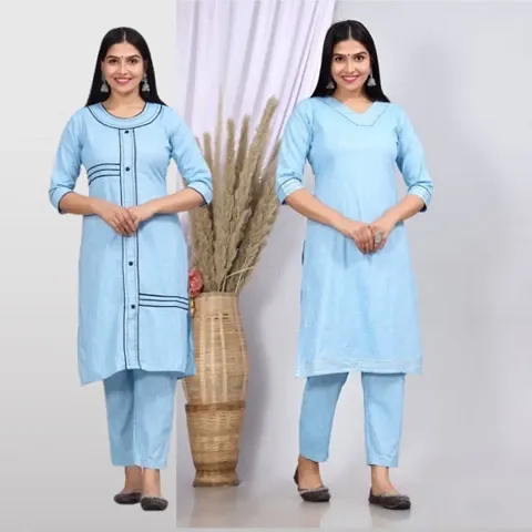 Stylish Khadi Stitched Kurta For WomenCombo Of 2