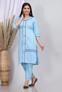 Stylish Khadi Cotton Blue Stitched Kurta For Women-thumb1