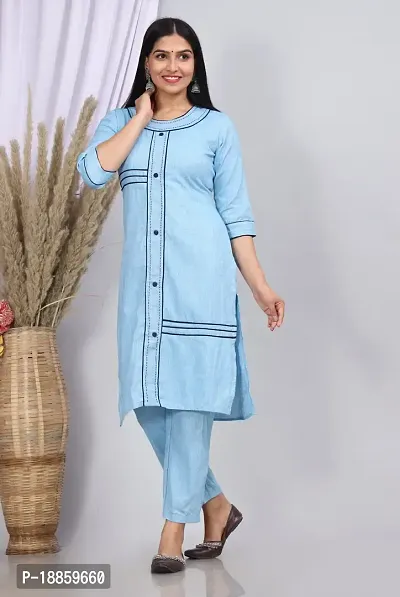 Stylish Khadi Cotton Blue Stitched Kurta For Women-thumb2