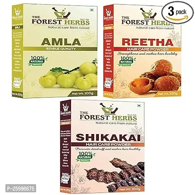 The Forest Herbs Natural Care From Nature 100% Natural Organic Amla, Reetha, Shikakai Powder For Hair Care, 300G (Pack Of 3)