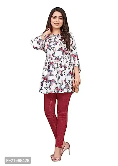 Keytruda Women's Printed Crepe 3/4 Sleeve Keyhole Neck Indo-Westernd Designer Top (R-S-332_Small_Multi)