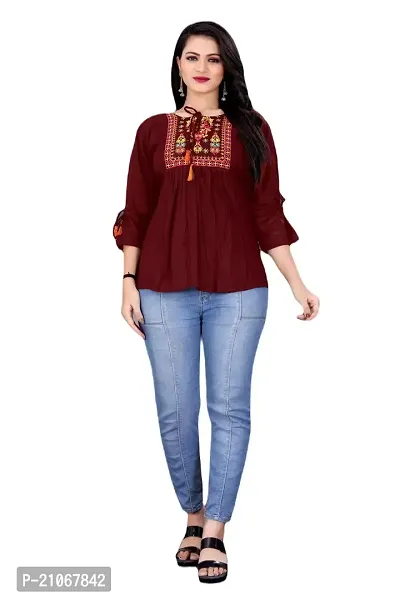 Keytruda Women's Embroidery Rayon 3/4 Sleeve Keyhole Neck Indo-Westernd Designer Top (R-S-342)