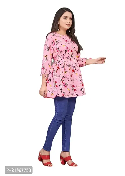 Keytruda Women's Printed Crepe 3/4 Sleeve Keyhole Neck Indo-Westernd Designer Top (R-S-341)