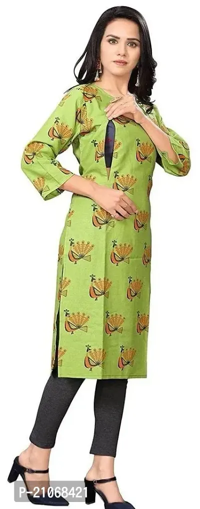 Keytruda Women's Solid Cotton Blend Regular Fit 3/4 Sleeve Lightweight Casual Wear Feeding Kurti (B-F-143_Green_L)-thumb3