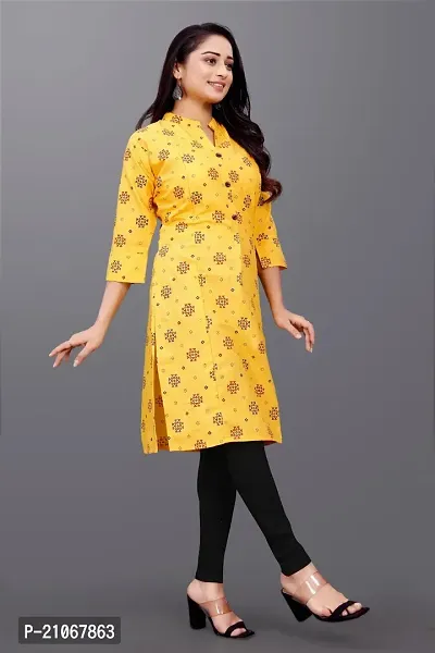 Keytruda Women's Printed Cotton Blend Regular Fit 3/4 Sleeve Lightweight Casual Wear Feeding Kurti (C-B1-Colar-Yellow-XL)-thumb3