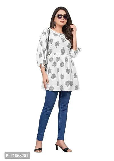 Keytruda Women's Printed Crepe 3/4 Sleeve Keyhole Neck Indo-Westernd Designer Top (R-S-341)