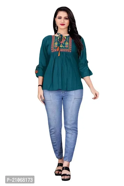 Keytruda Women's Embroidery Rayon 3/4 Sleeve Keyhole Neck Indo-Westernd Designer Top (R-S-342)