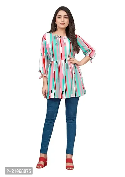 Keytruda Women's Printed Crepe 3/4 Sleeve Keyhole Neck Indo-Westernd Designer Top (R-S-341)